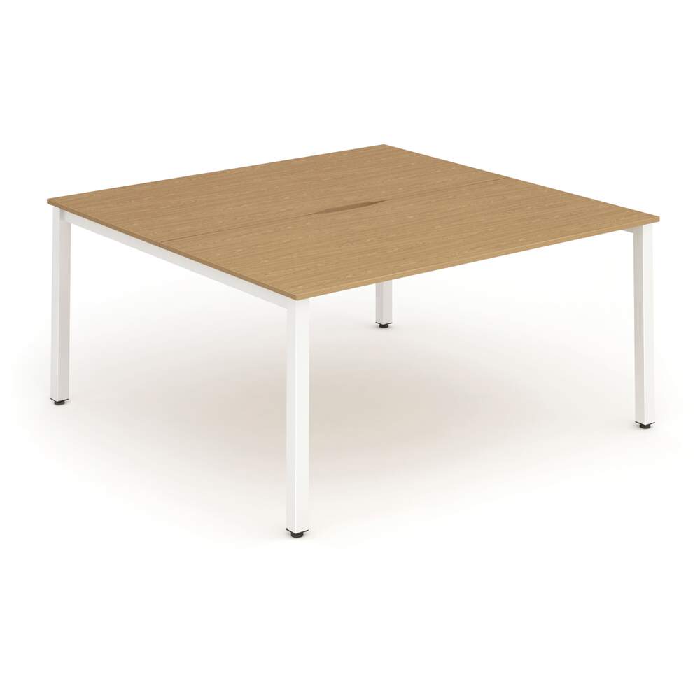 Evolve Plus 1600mm B2B 2 Person Desk Oak Top White Frame