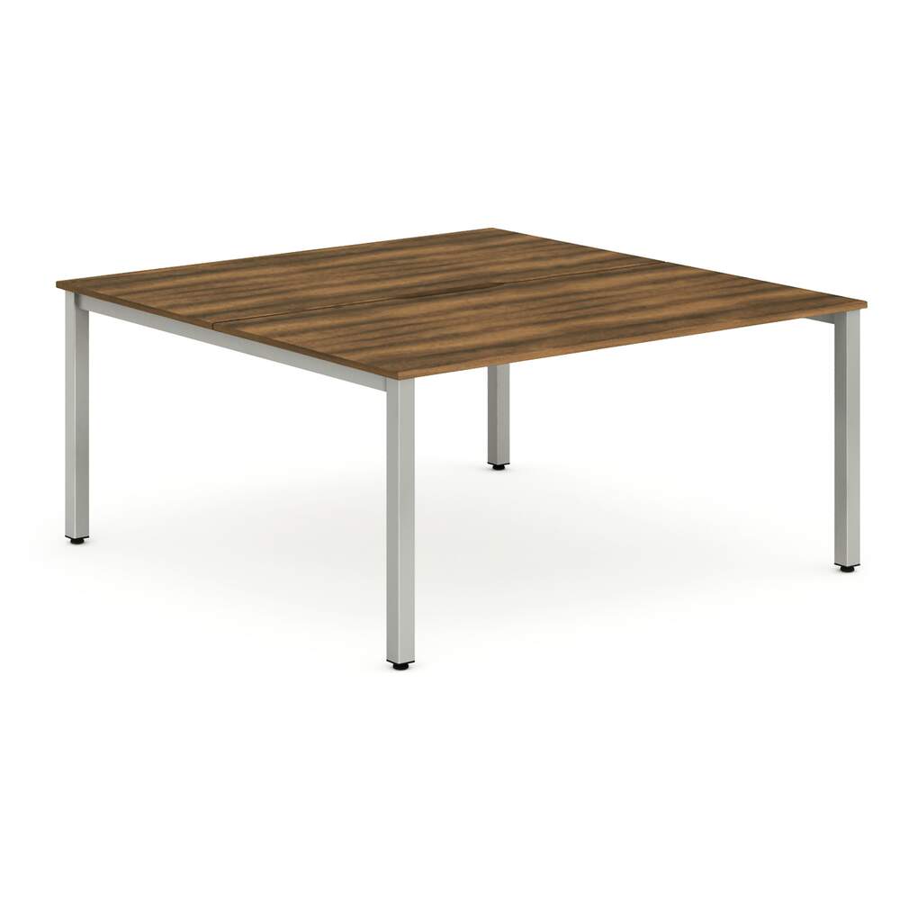 Evolve Plus 1600mm B2B 2 Person Desk Walnut Top Silver Frame