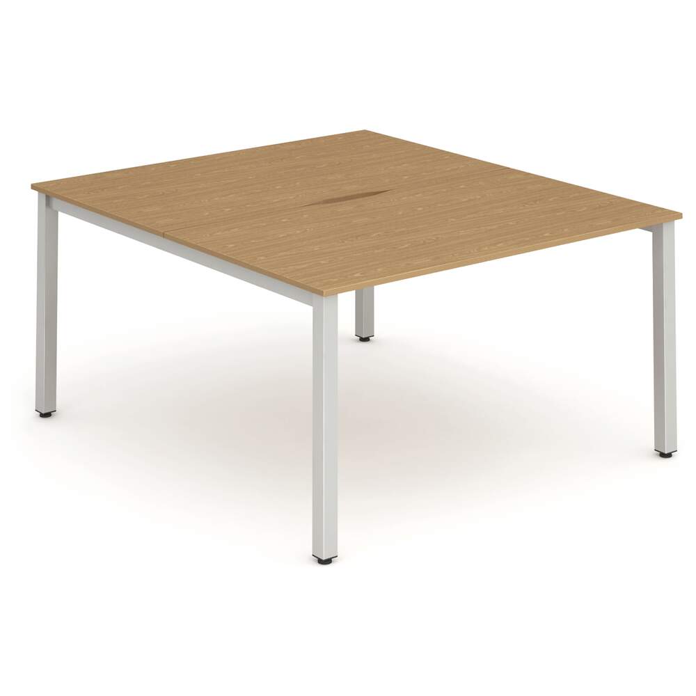 Evolve Plus 1600mm B2B 2 Person Desk Oak Top Silver Frame