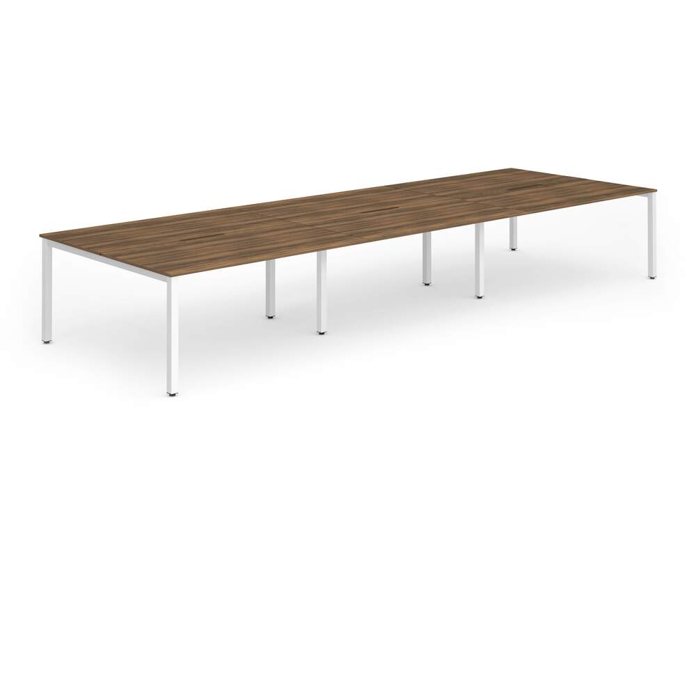 Evolve Plus 1600mm B2B 6 Person Desk Walnut Top White Frame