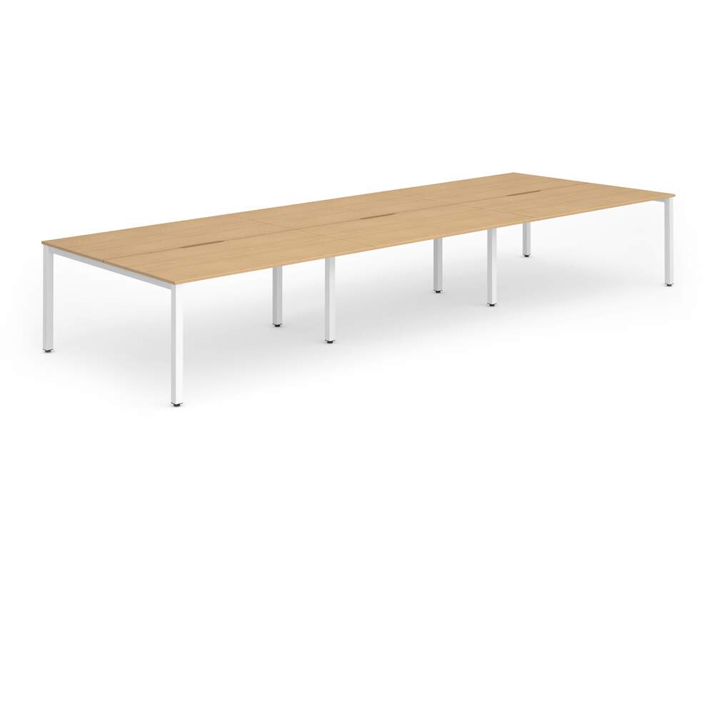 Evolve Plus 1600mm B2B 6 Person Desk Beech Top White Frame