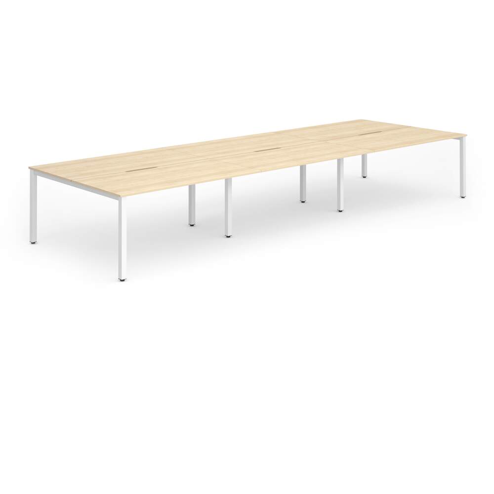 Evolve Plus 1600mm B2B 6 Person Desk Maple Top White Frame