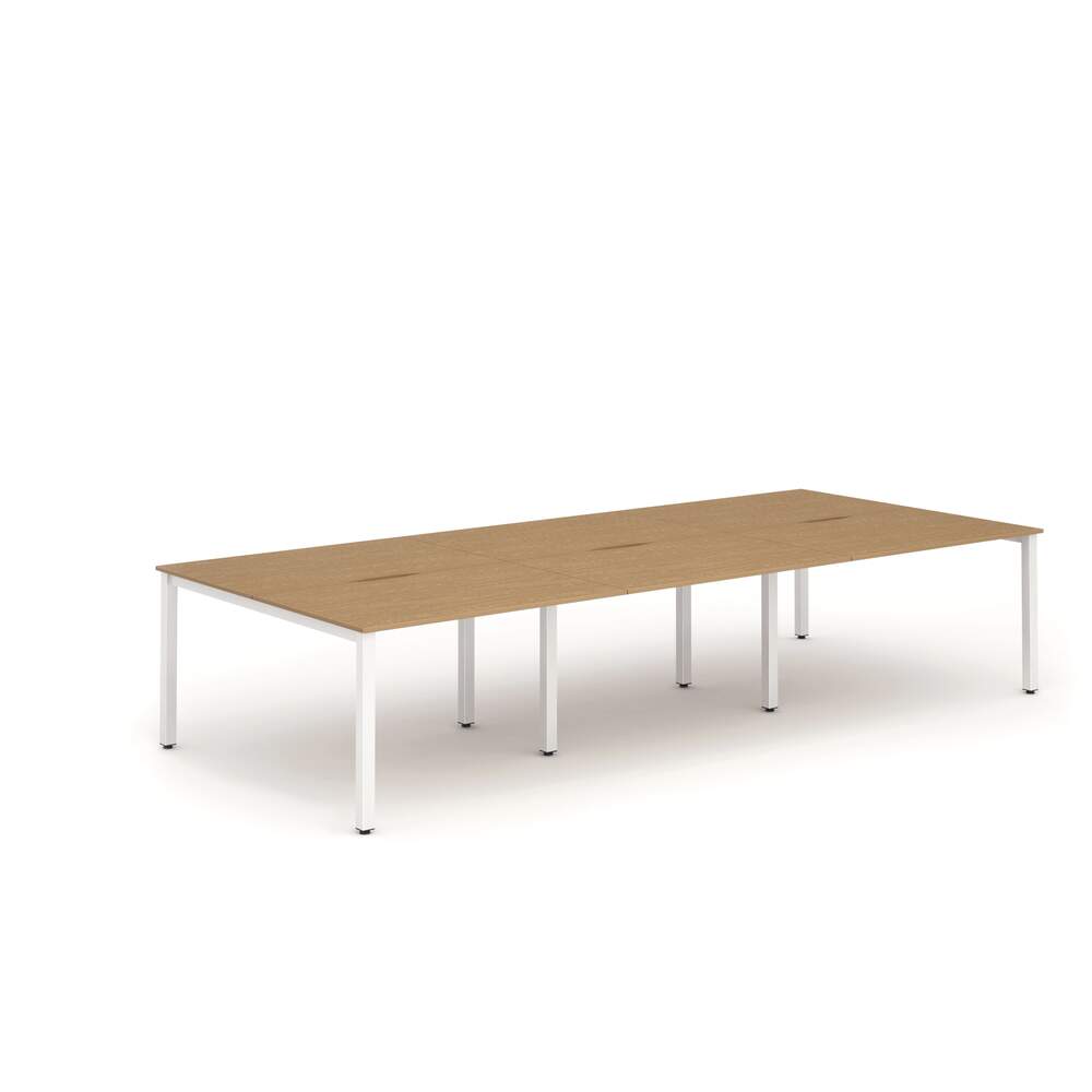 Evolve Plus 1600mm B2B 6 Person Desk Oak Top White Frame