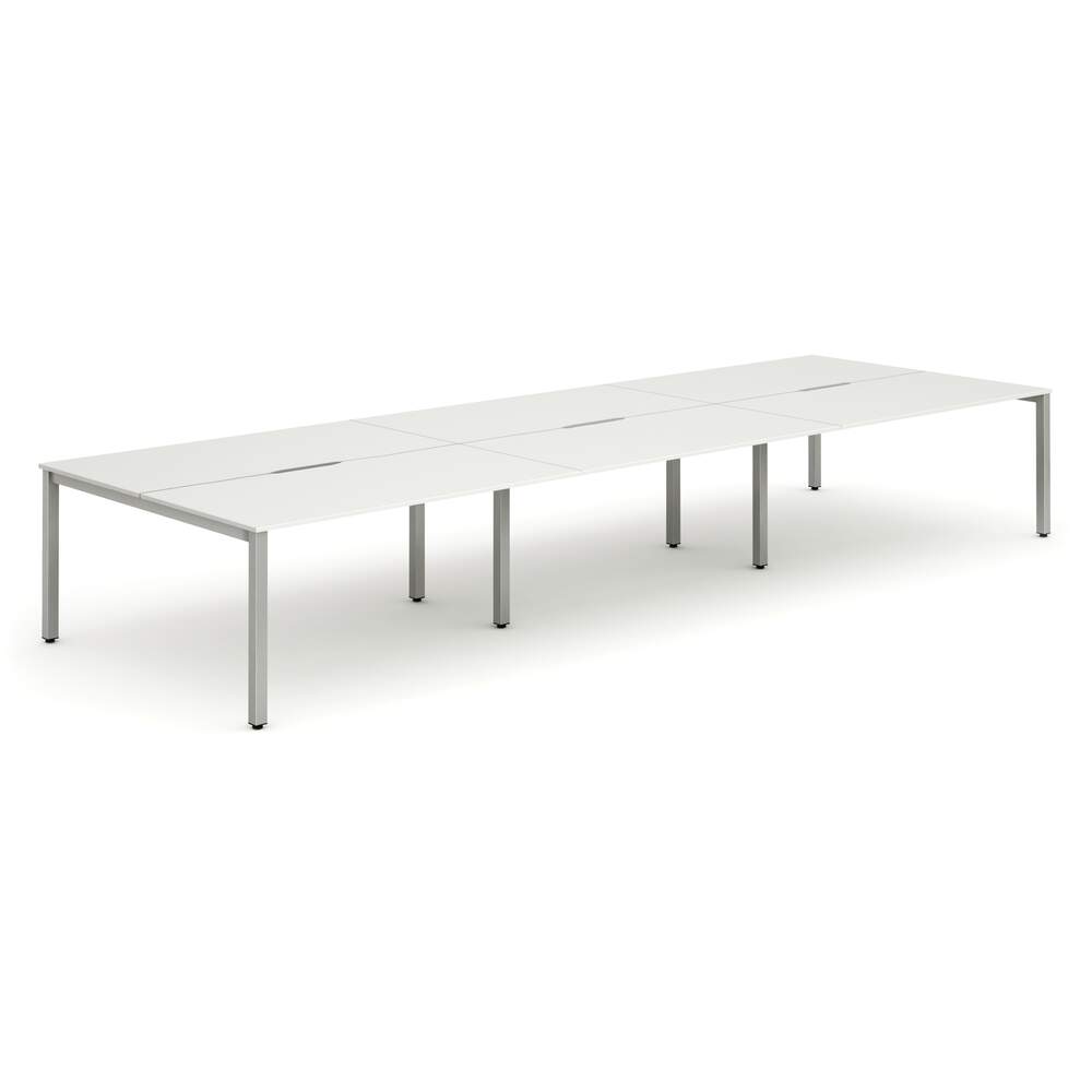 Evolve Plus 1600mm B2B 6 Person Desk White Top Silver Frame