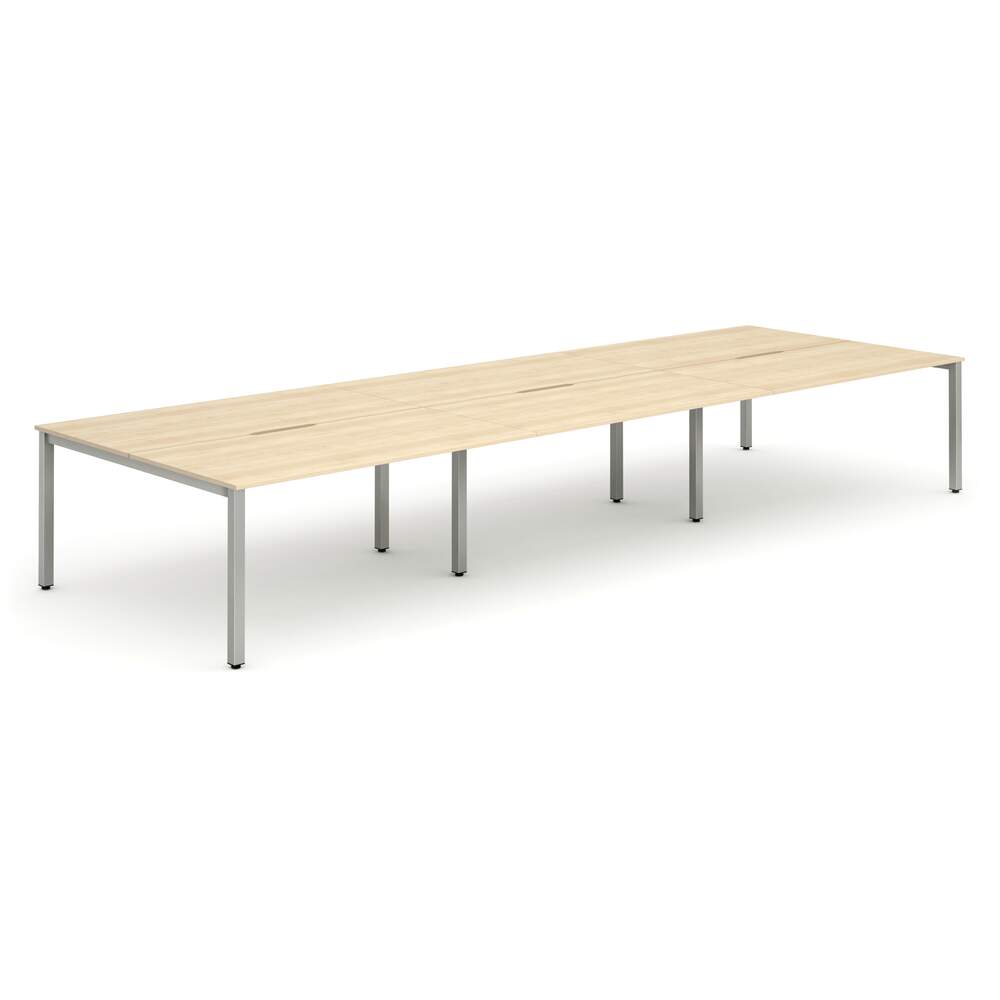 Evolve Plus 1600mm B2B 6 Person Desk Maple Top Silver Frame