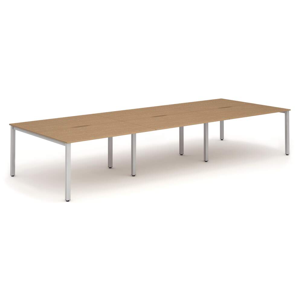 Evolve Plus 1600mm B2B 6 Person Desk Oak Top Silver Frame