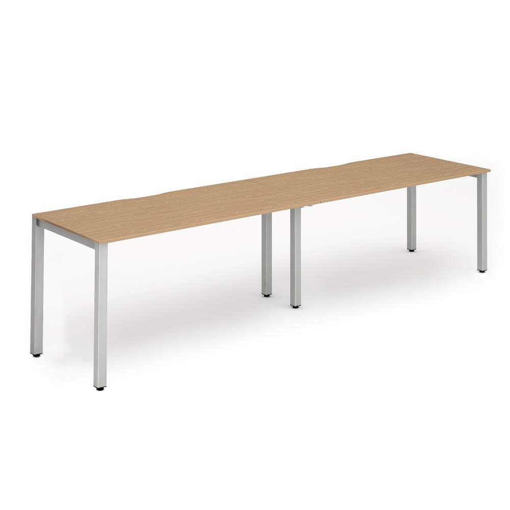 Evolve Plus 1600mm Single Row 2 Person Desk Oak Top Silver Frame