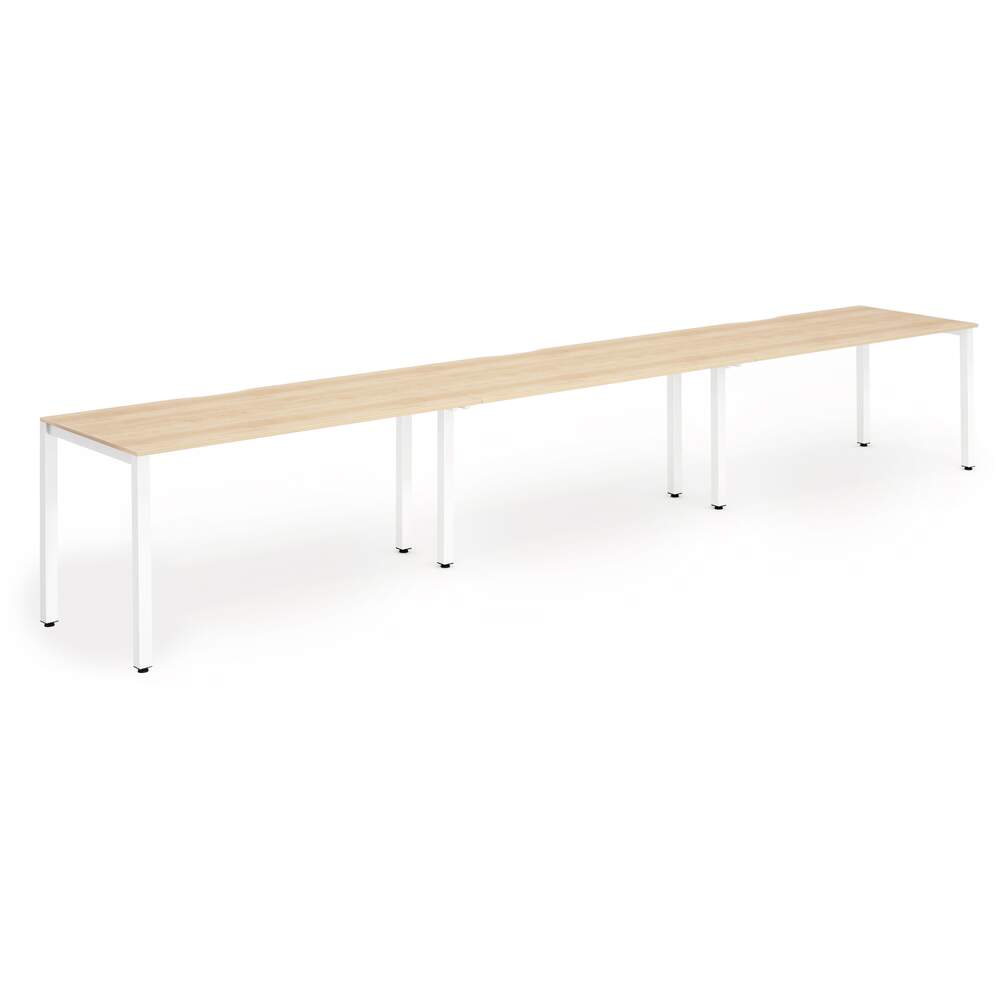 Evolve Plus 1600mm Single Row 3 Person Desk Maple Top White Frame