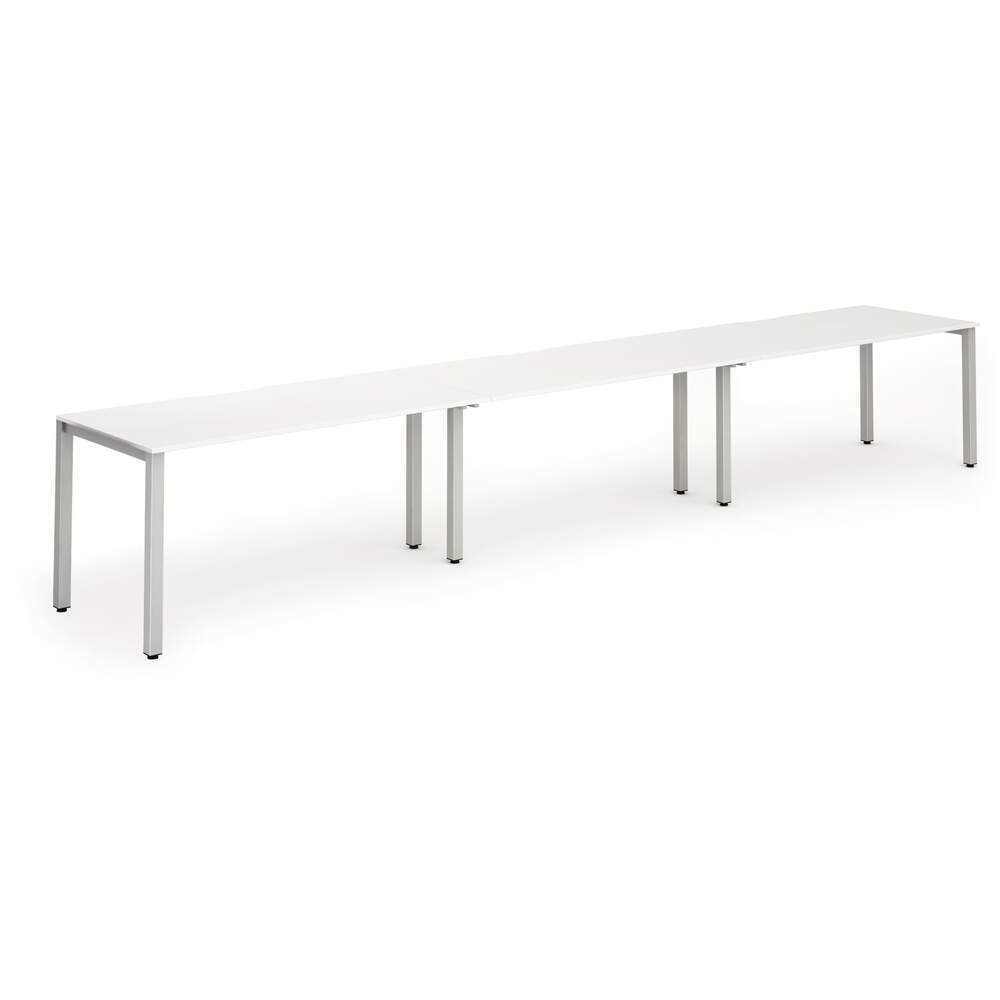 Evolve Plus 1600mm Single Row 3 Person Desk White Top Silver Frame