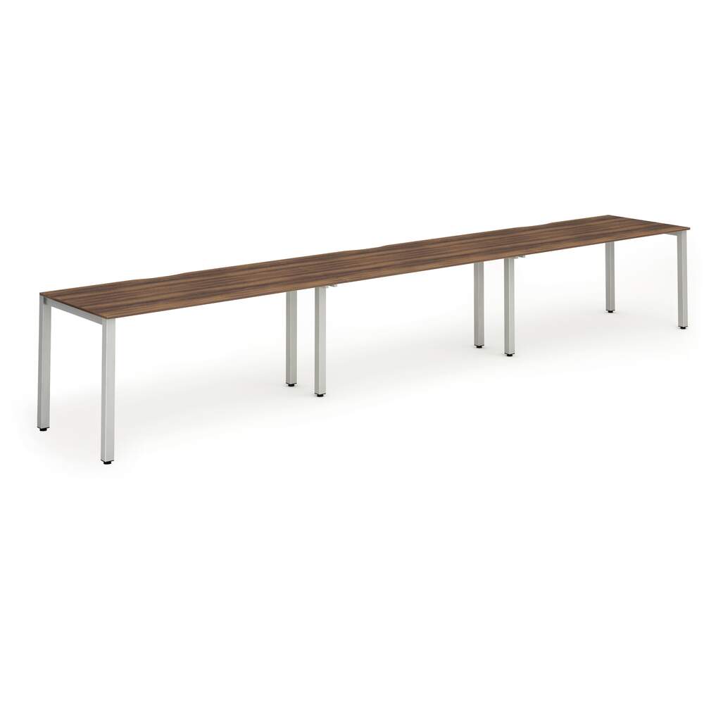 Evolve Plus 1600mm Single Row 3 Person Desk Walnut Top Silver Frame