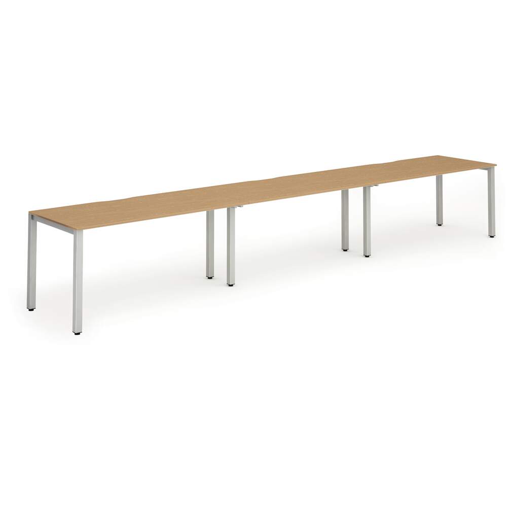 Evolve Plus 1600mm Single Row 3 Person Desk Oak Top Silver Frame