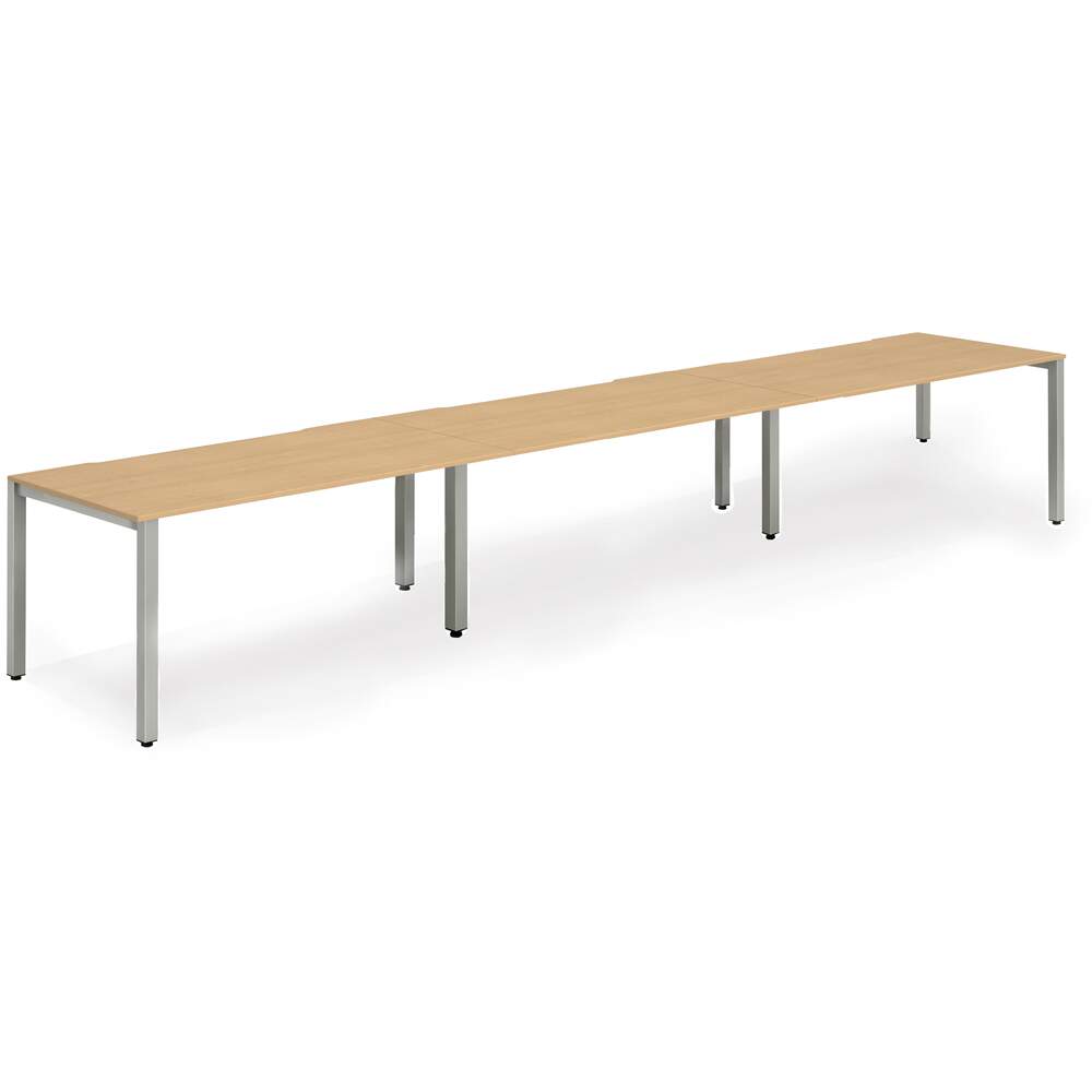 Evolve Plus 1400mm Single Row 3 Person Desk Beech Top Silver Frame