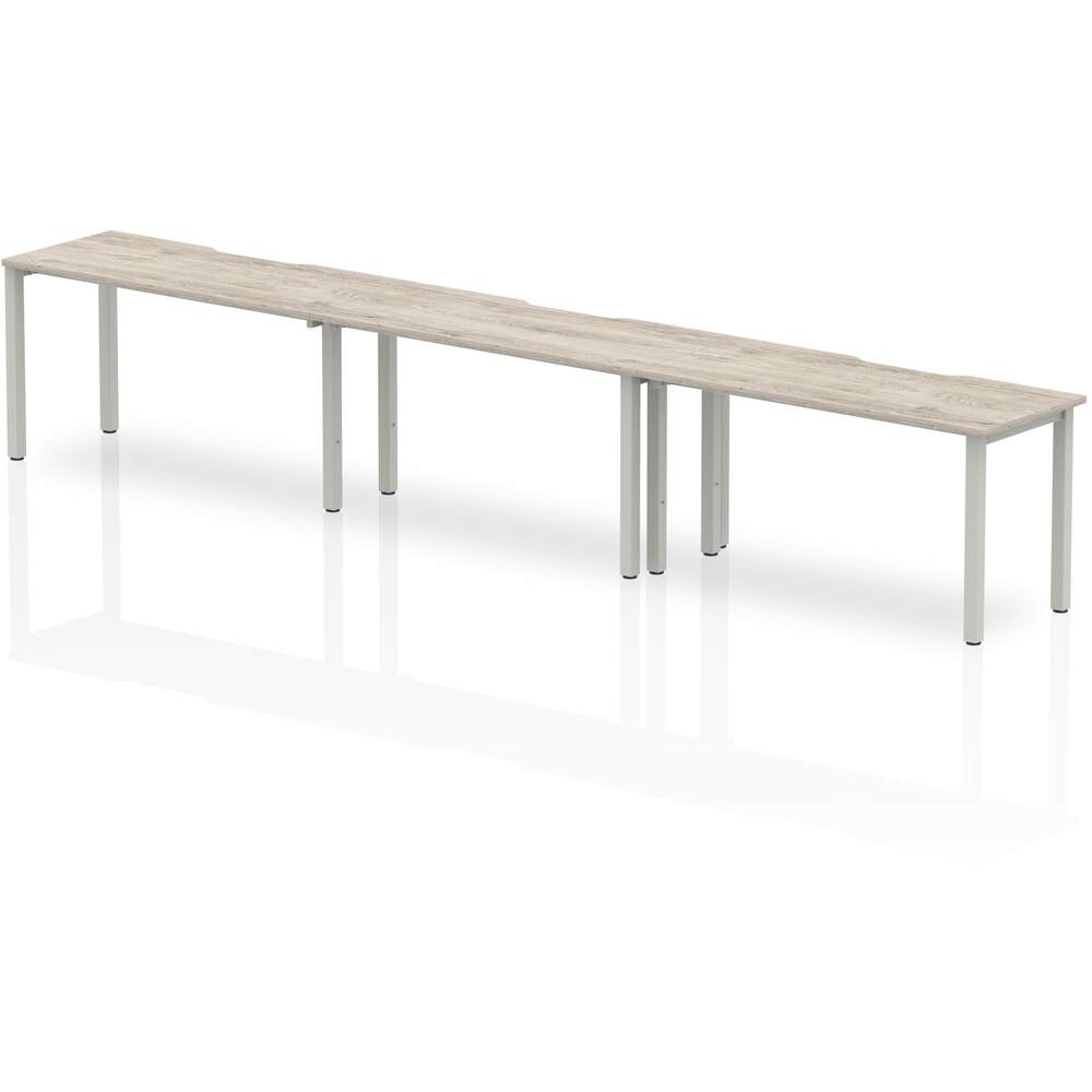 Evolve Plus 1400mm Single Row 3 Person Desk Grey Oak Top Silver Frame