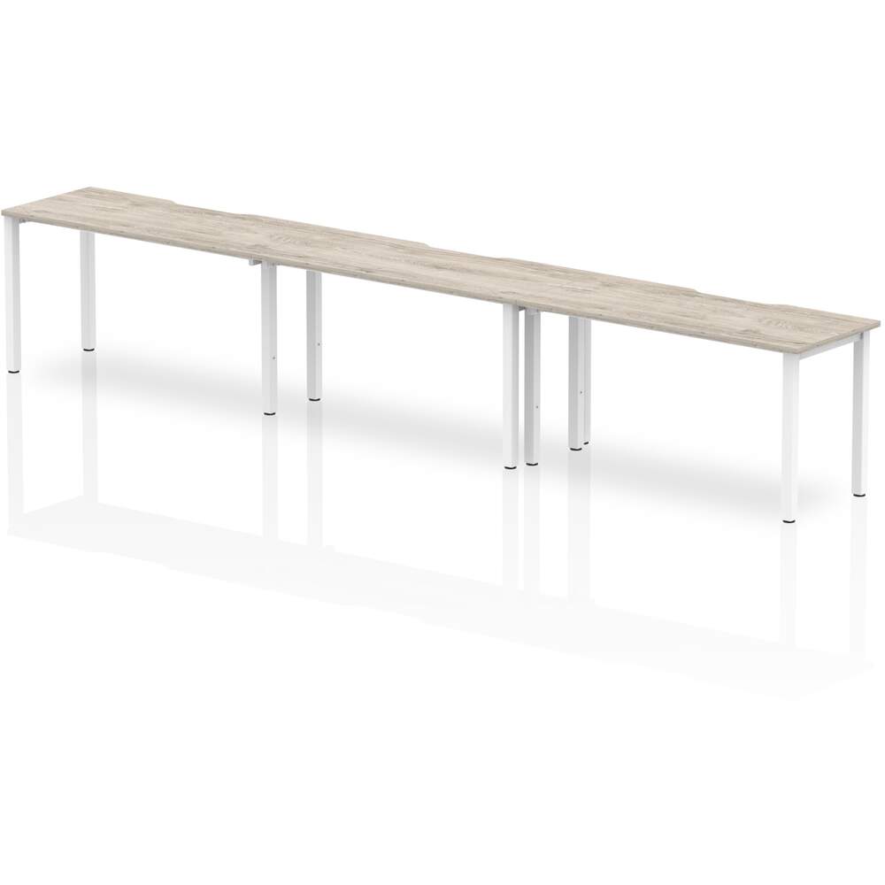 Evolve Plus 1400mm Single Row 3 Person Desk Grey Oak Top White Frame