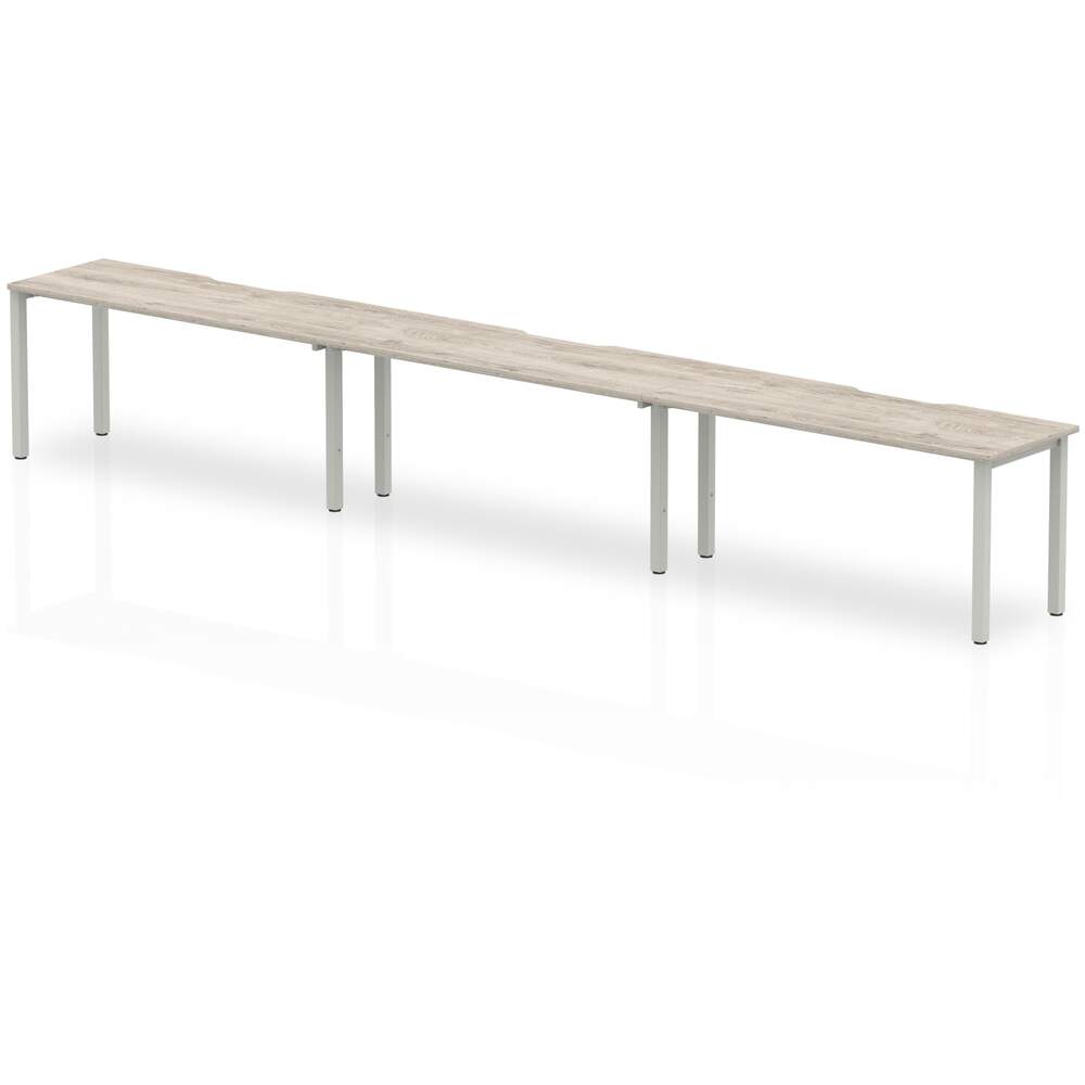 Evolve Plus 1600mm Single Row 3 Person Desk Grey Oak Top Silver Frame