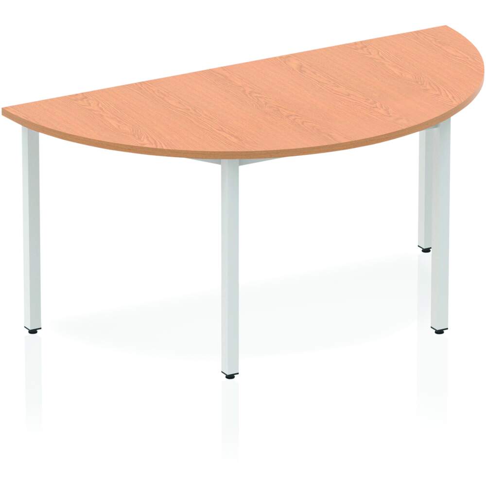 Impulse 1600mm Semi-Circle Table Oak Top Silver Box Frame Leg