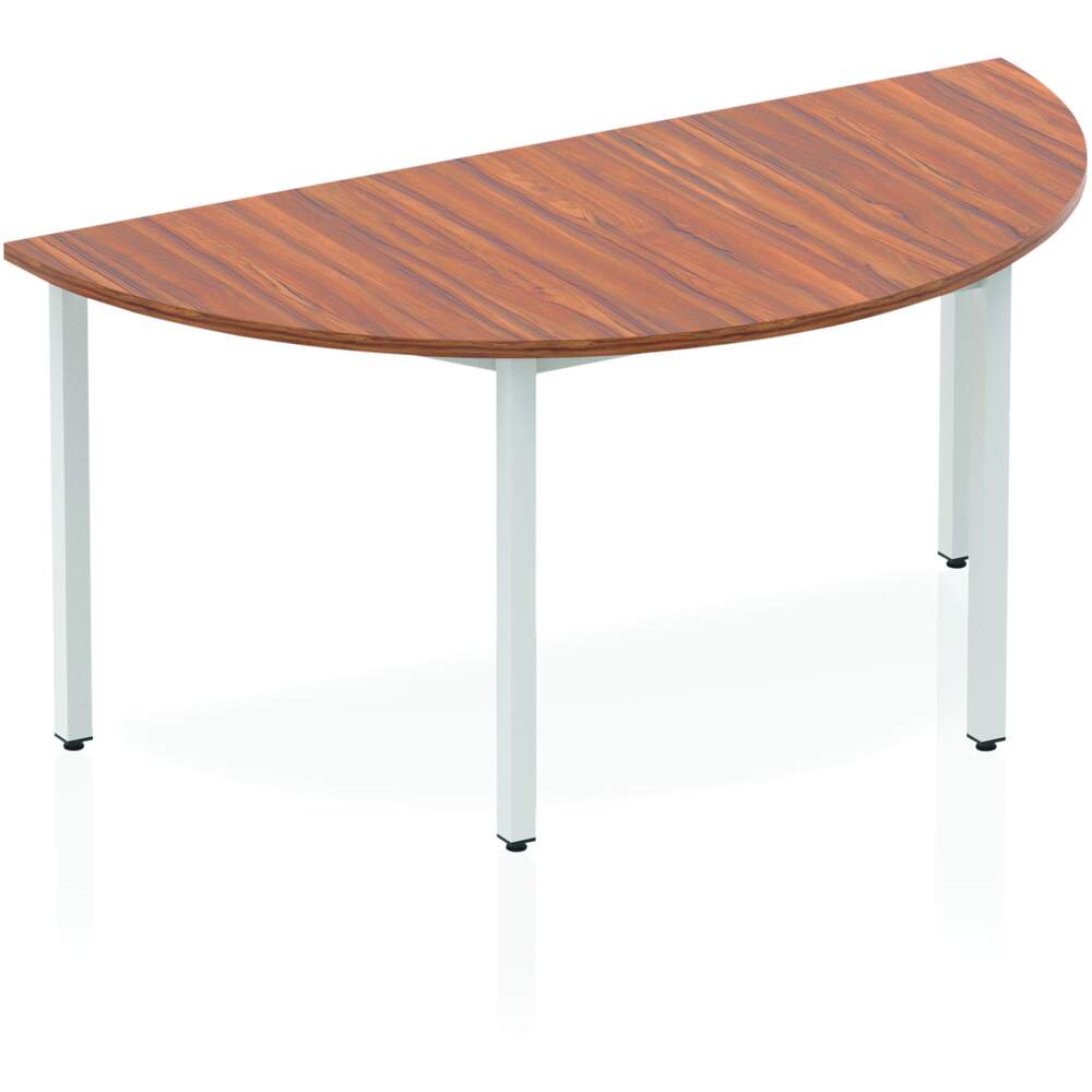 Impulse 1600mm Semi-Circle Table Walnut Top Silver Box Frame Leg