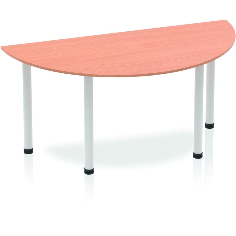 Impulse 1600mm Semi-Circle Table Beech Top Silver Post Leg