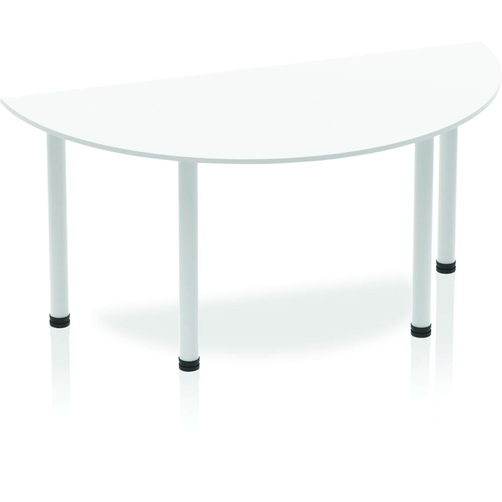 Impulse 1600mm Semi-Circle Table White Top Silver Post Leg