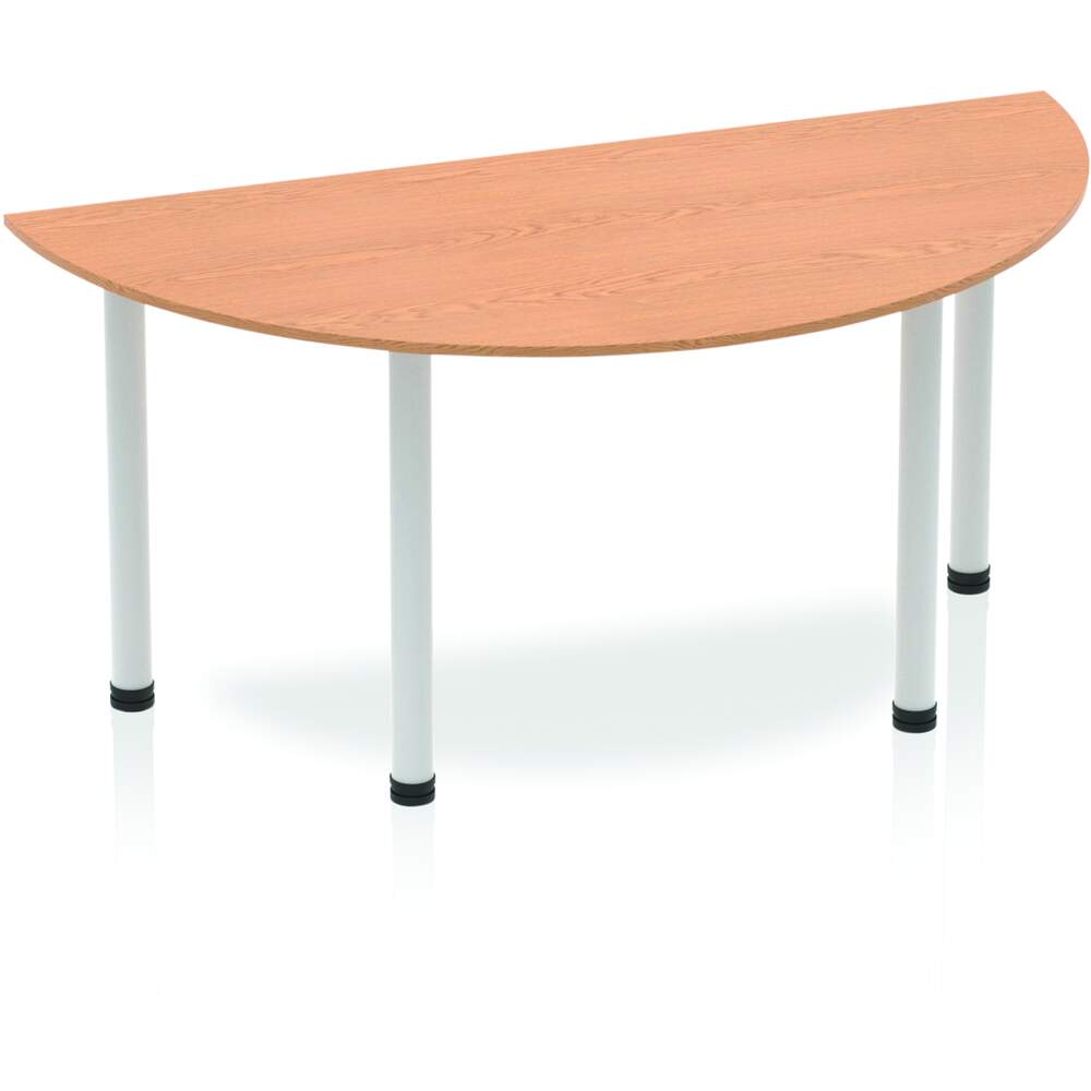 Impulse 1600mm Semi-Circle Table Oak Top Silver Post Leg