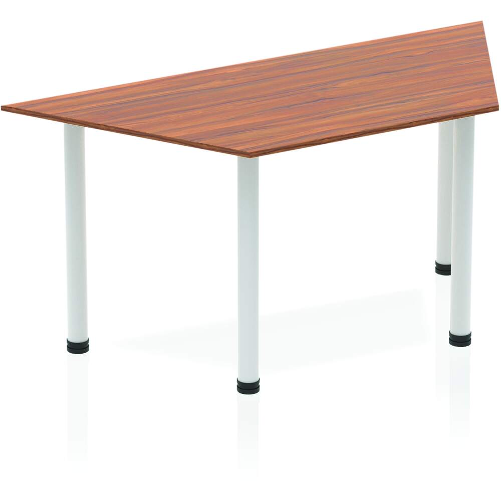 Impulse 1600mm Trapezium Walnut Top Silver Post Leg