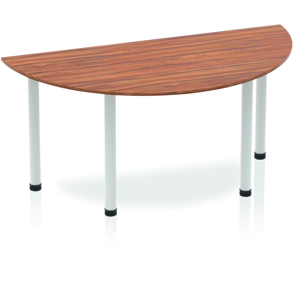 Impulse 1600mm Semi-Circle Table Walnut Top Silver Post Leg