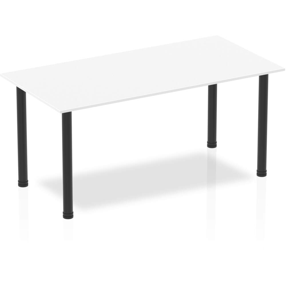 Impulse 1600mm Straight Table White Top Black Post Leg