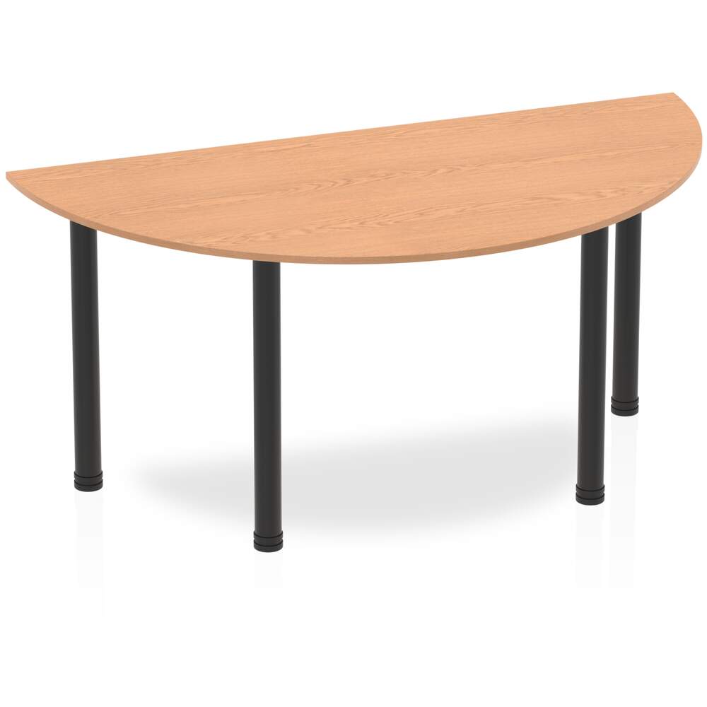 Impulse 1600mm Semi-Circle Table Oak Top Black Post Leg