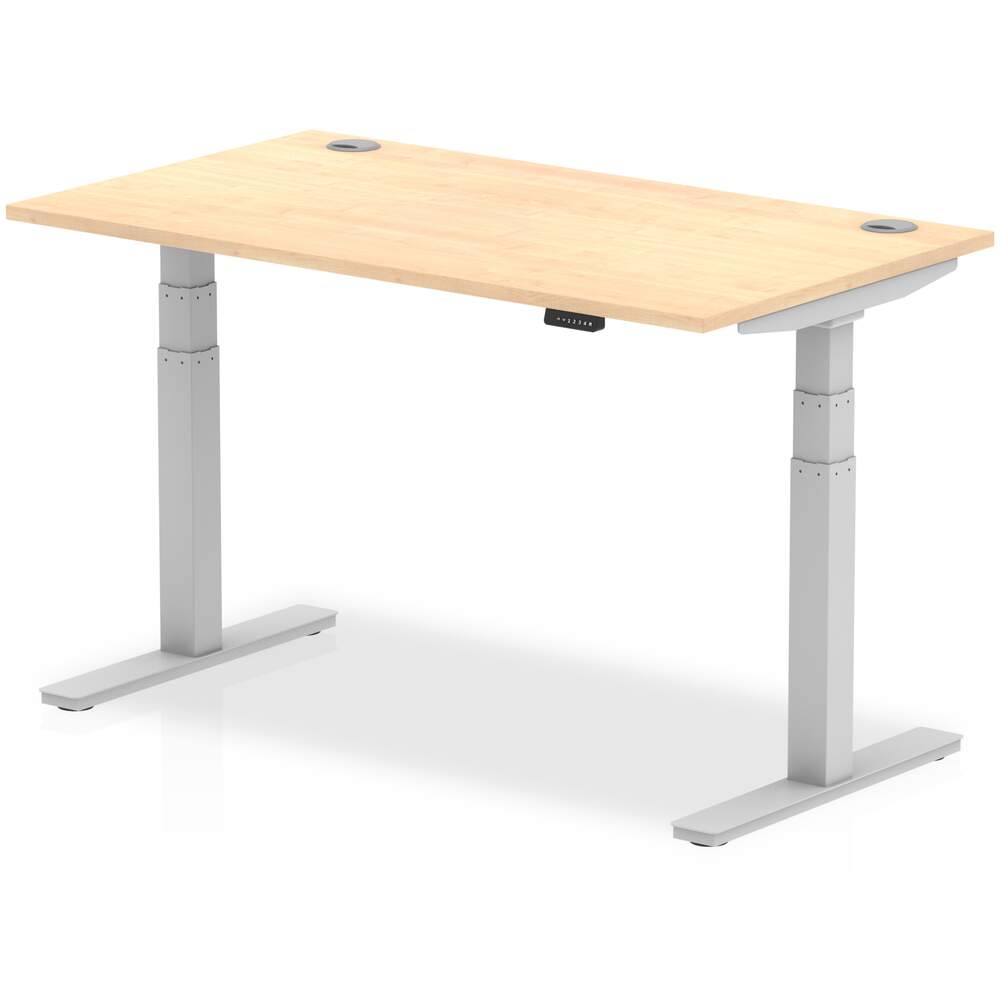 Air 1400 x 800mm Height Adjustable Desk Maple Top Cable Ports Silver Leg