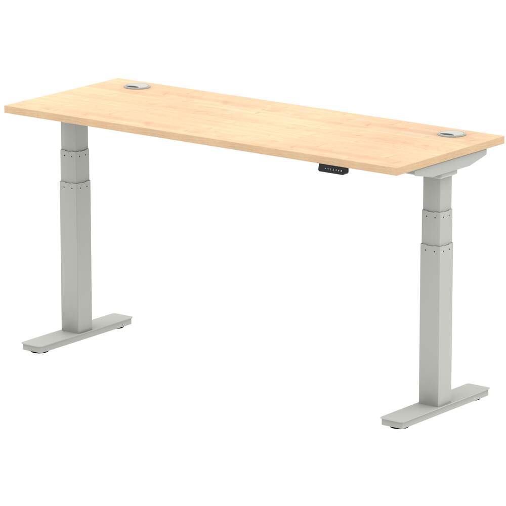 Air 1600 x 600mm Height Adjustable Desk Maple Top Cable Ports Silver Leg