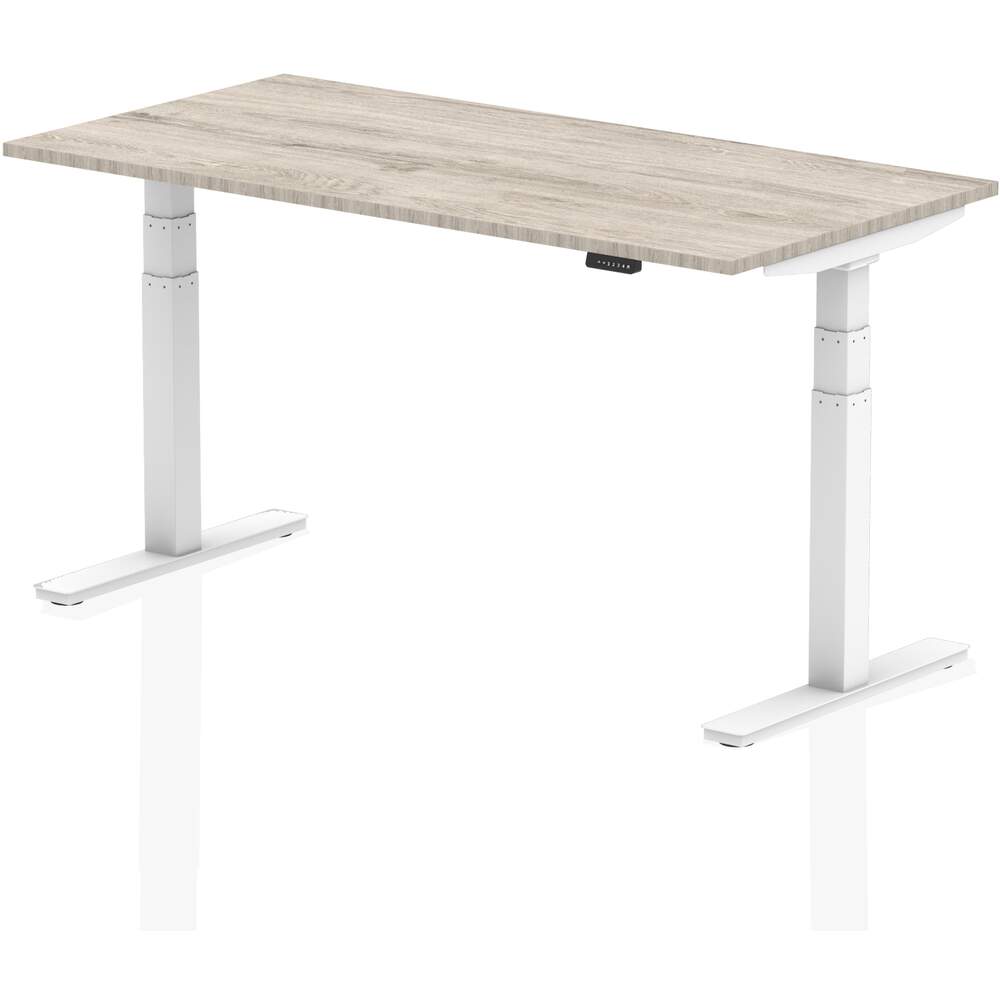 Air 1600 x 800mm Height Adjustable Desk Grey Oak Top White Leg