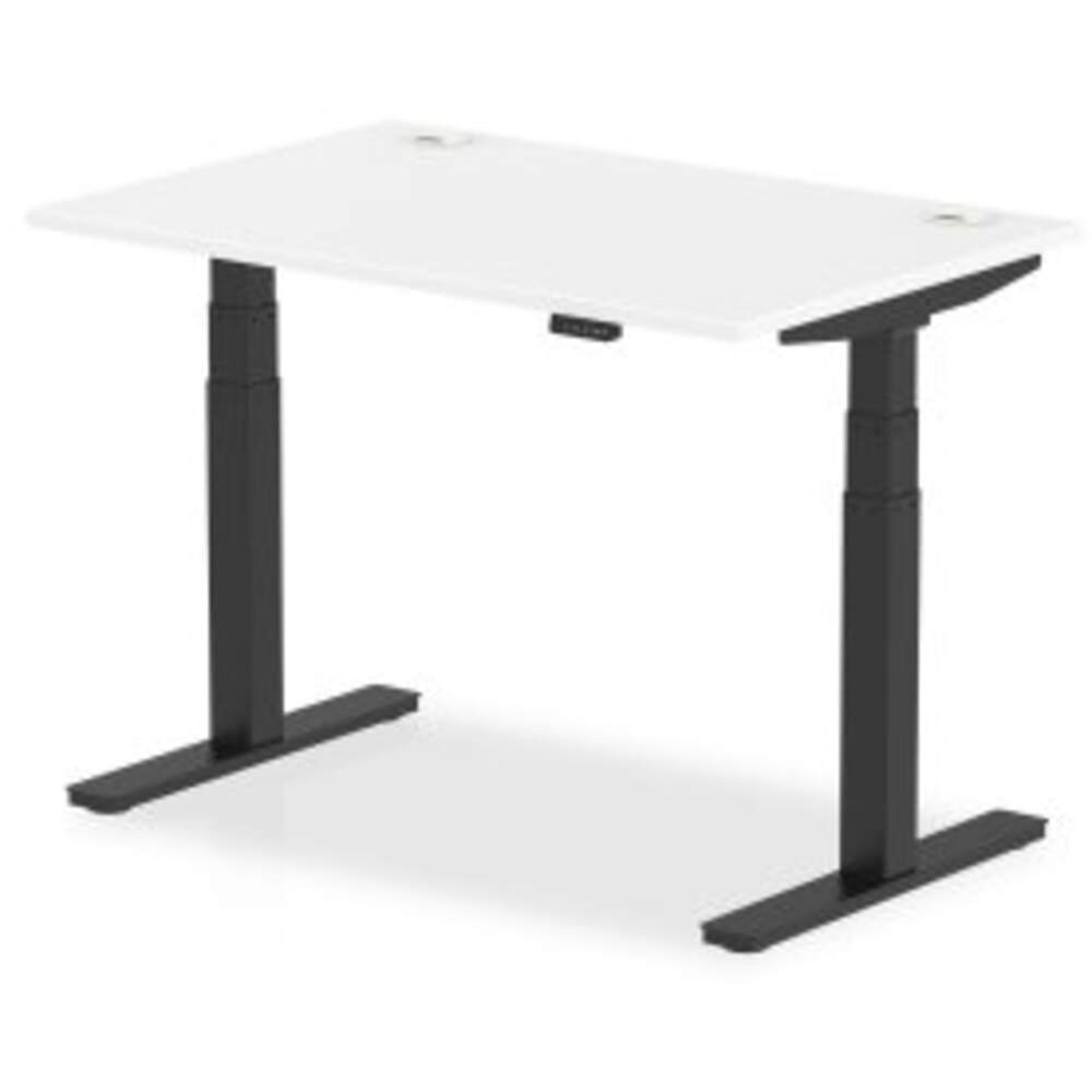 Air 1200 x 800mm Height Adjustable Desk White Top Cable Ports Black Leg