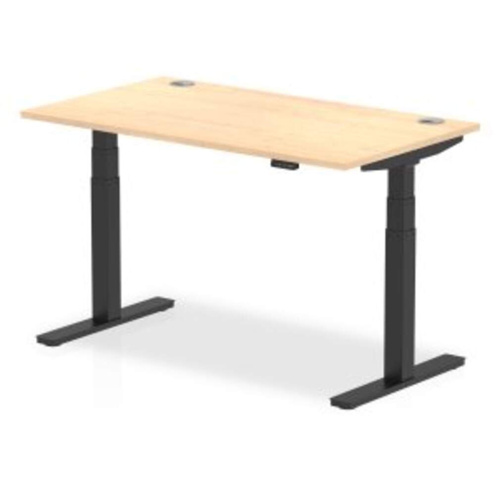 Air 1400 x 800mm Height Adjustable Desk Maple Top Cable Ports Black Leg