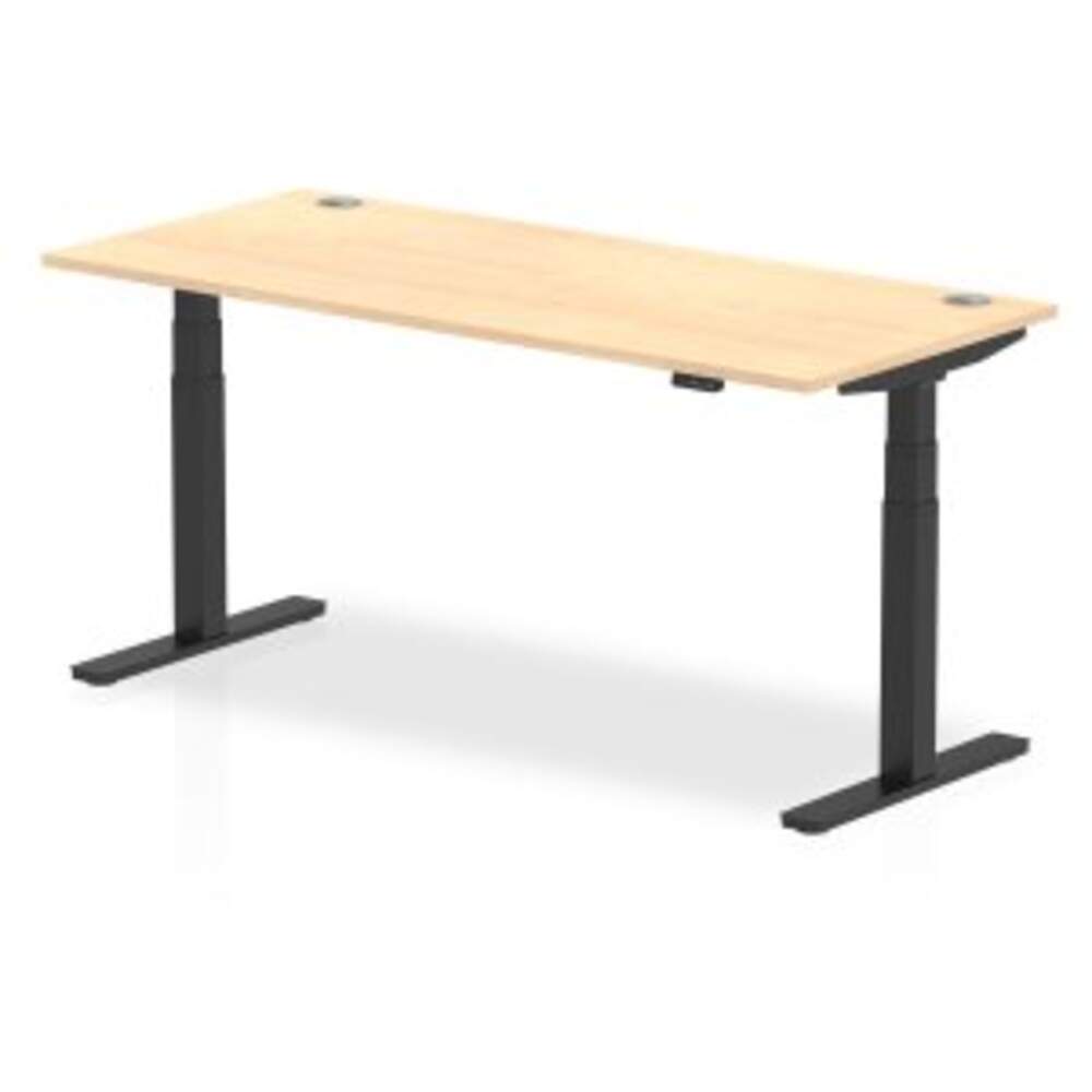 Air 1800 x 800mm Height Adjustable Desk Maple Top Cable Ports Black Leg