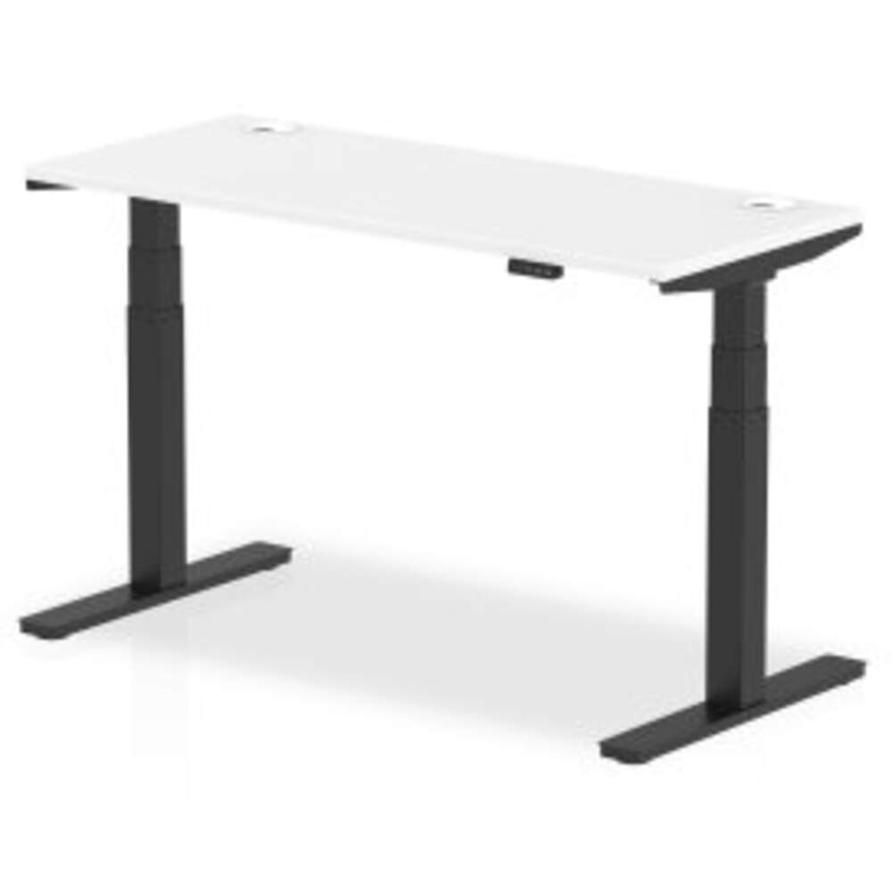 Air 1400 x 600mm Height Adjustable Desk White Top Cable Ports Black Leg