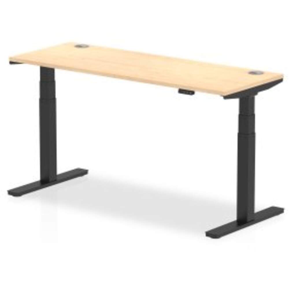 Air 1600 x 600mm Height Adjustable Desk Maple Top Cable Ports Black Leg