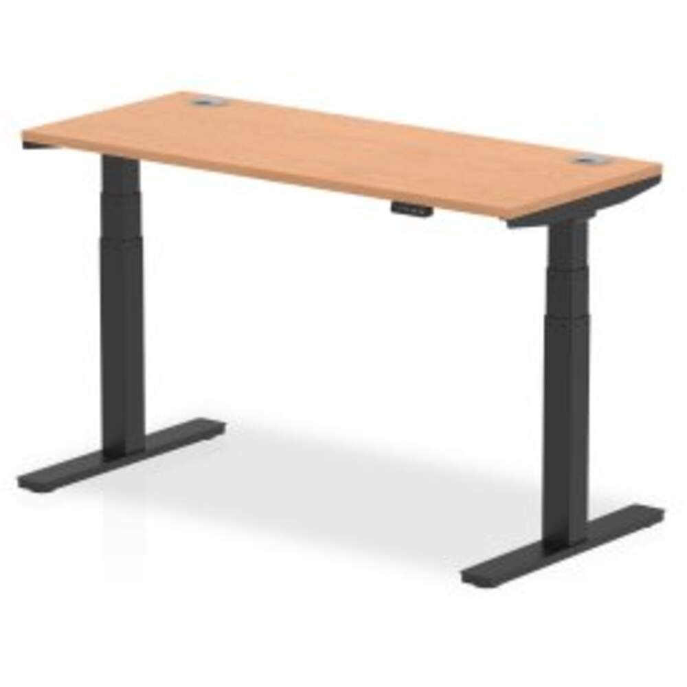 Air 1400 x 600mm Height Adjustable Desk Oak Top Cable Ports Black Leg