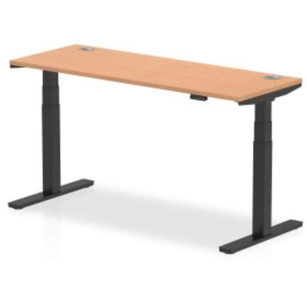 Air 1600 x 600mm Height Adjustable Desk Oak Top Cable Ports Black Leg