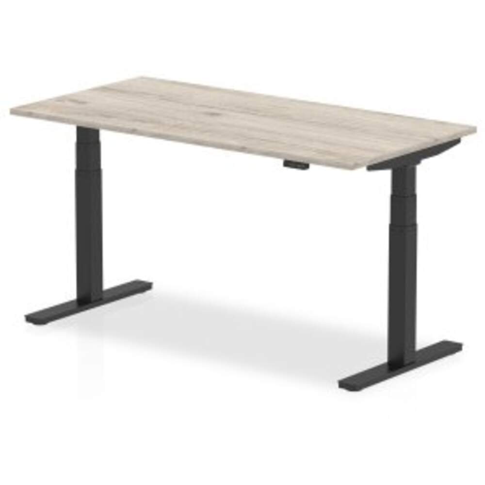 Air 1600 x 800mm Height Adjustable Desk Grey Oak Top Black Leg