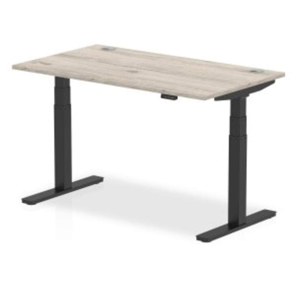 Air 1400 x 800mm Height Adjustable Desk Grey Oak Top Cable Ports Black Leg