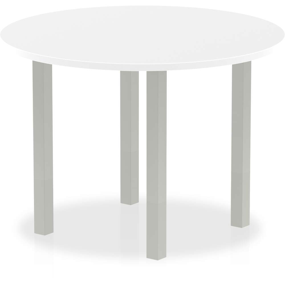 Impulse 1000mm Round Table White Top Silver Post Leg