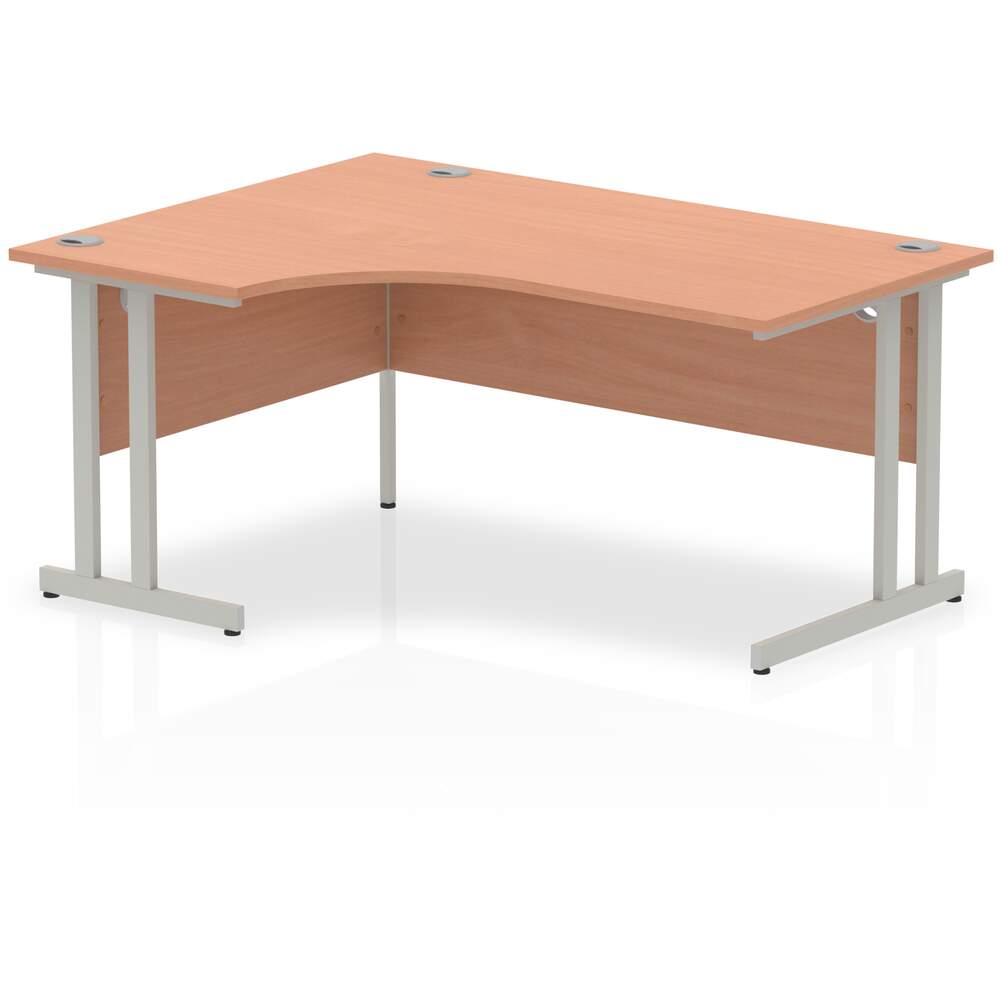 Impulse 1600mm Left Crescent Desk Beech Top Silver Cantilever Leg