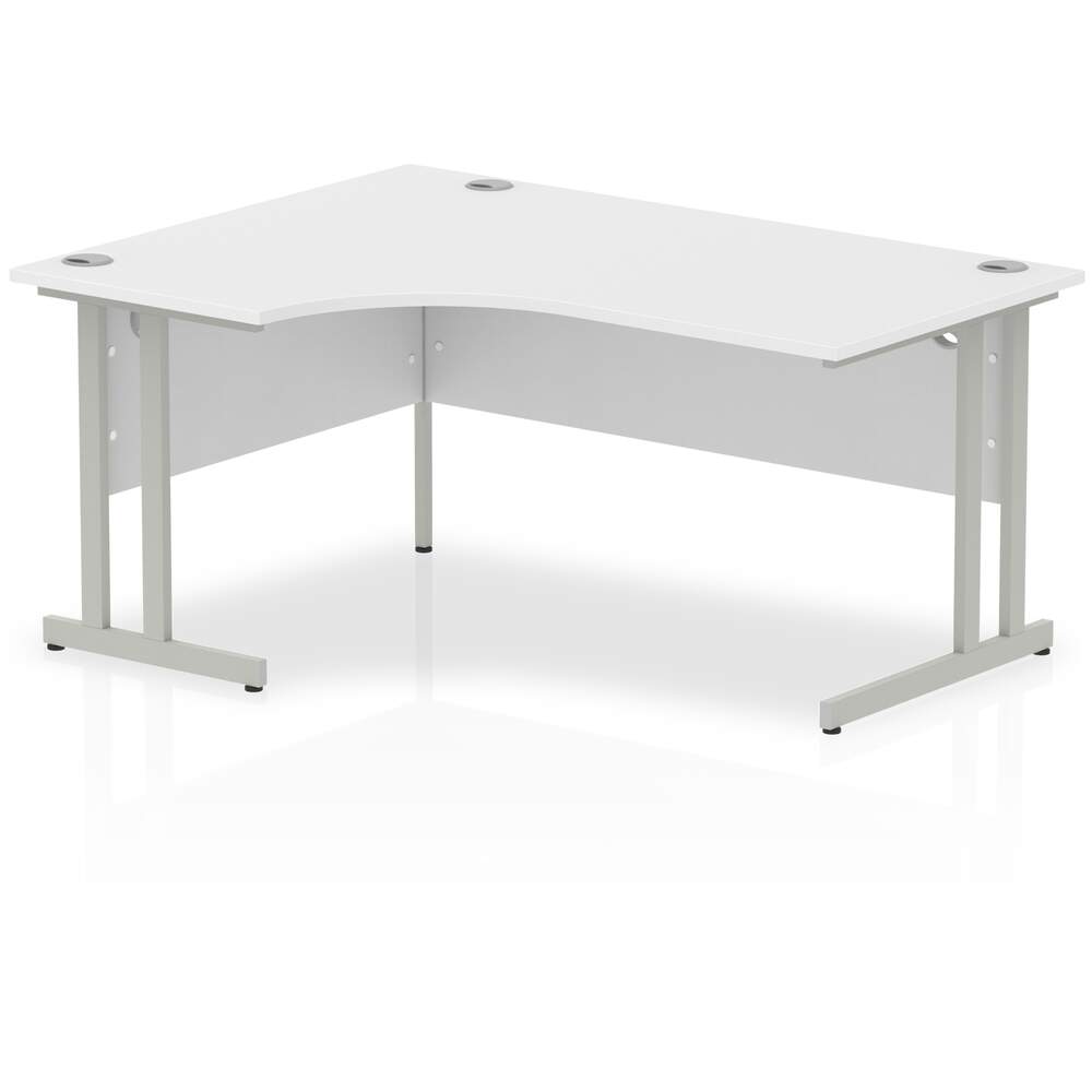 Impulse 1600mm Left Crescent Desk White Top Silver Cantilever Leg