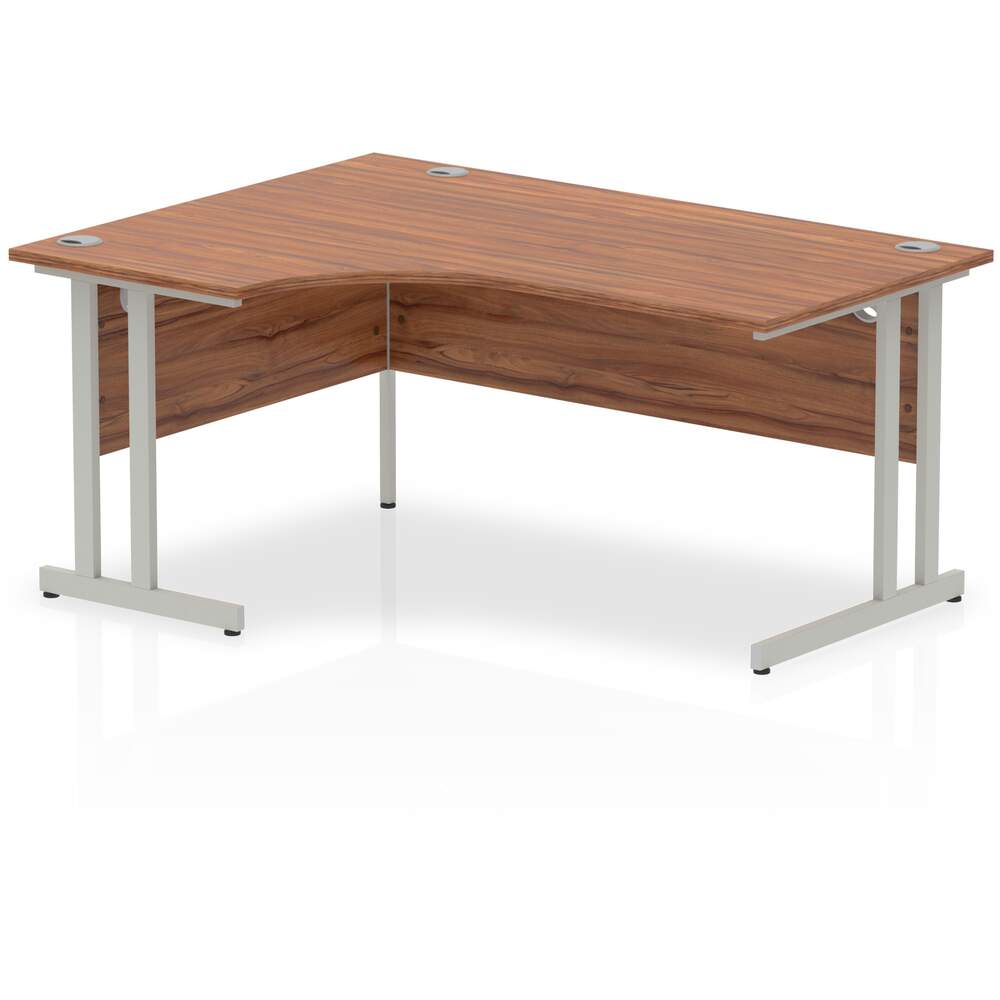 Impulse 1600mm Left Crescent Desk Walnut Top Silver Cantilever Leg