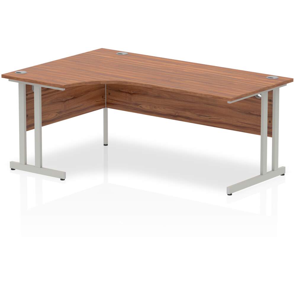 Impulse 1800mm Left Crescent Desk Walnut Top Silver Cantilever Leg