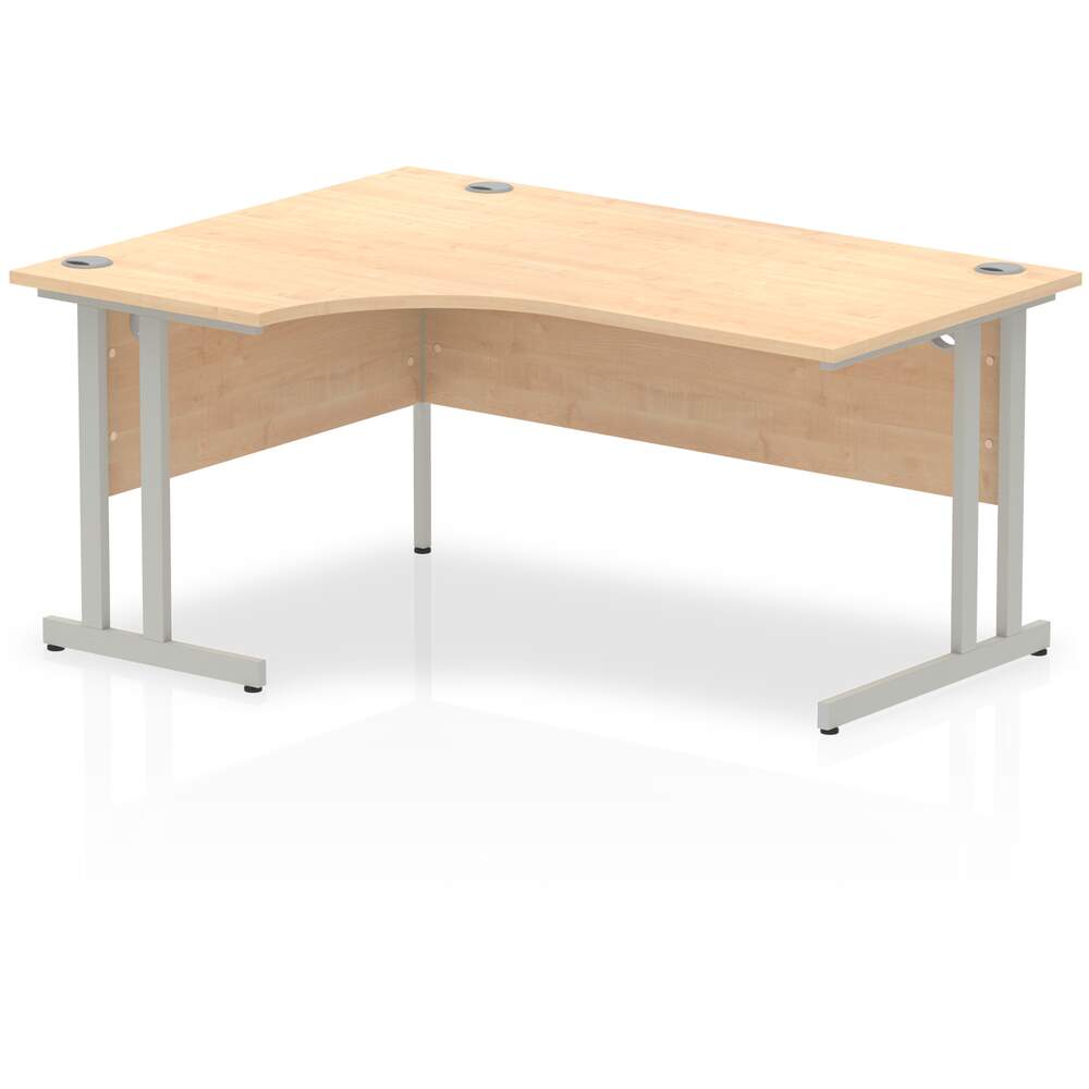 Impulse 1600mm Left Crescent Desk Maple Top Silver Cantilever Leg