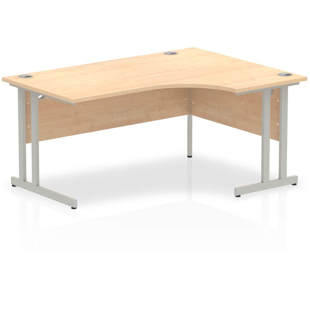 Impulse 1600mm Right Crescent Desk Maple Top Silver Cantilever Leg