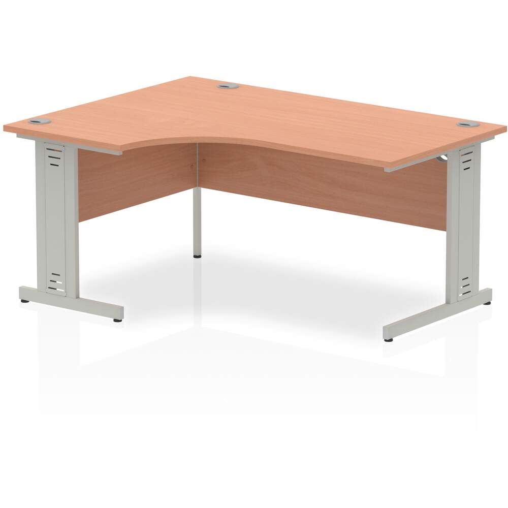 Impulse 1600mm Left Crescent Desk Beech Top Silver Cable Managed Leg