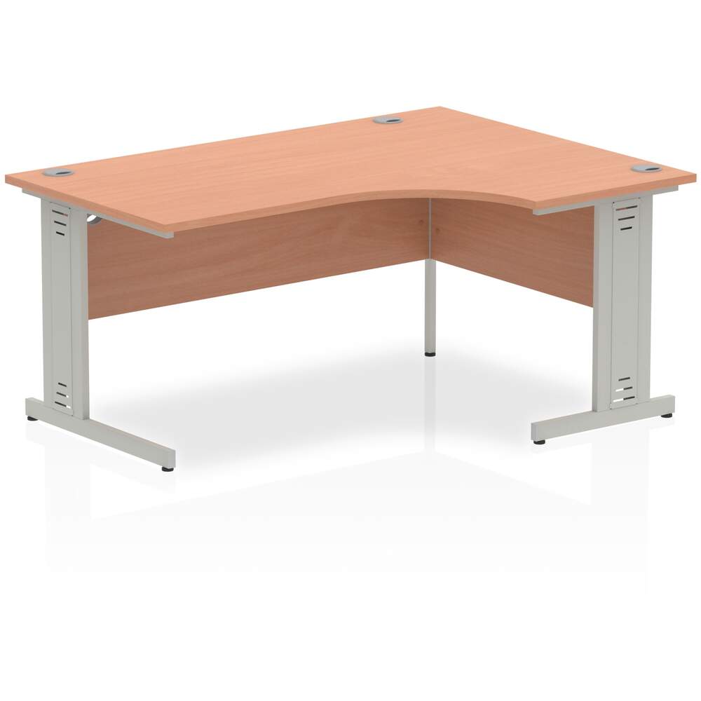 Impulse 1600mm Right Crescent Desk Beech Top Silver Cable Managed Leg