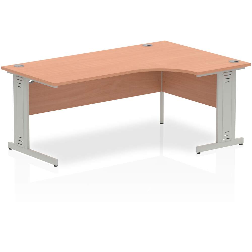 Impulse 1800mm Right Crescent Desk Beech Top Silver Cable Managed Leg